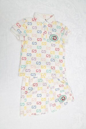 GG 2PC Short Set WHite/Multi- color
