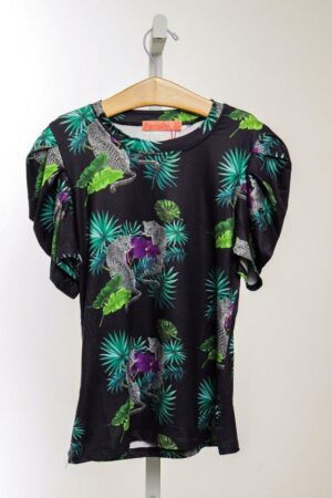 Tropical Print Ruffle Sleeve Shirt