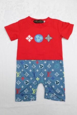 LV Baby Onesie Red/Light Blue